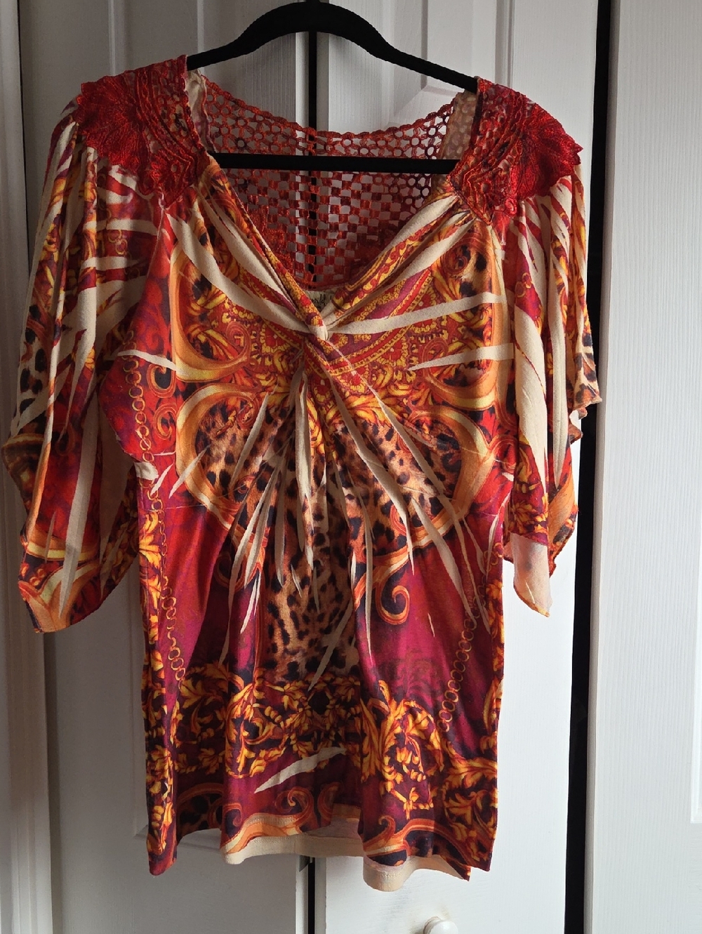 OneWorld Women's Bohemian  Printed Twist-Front Top